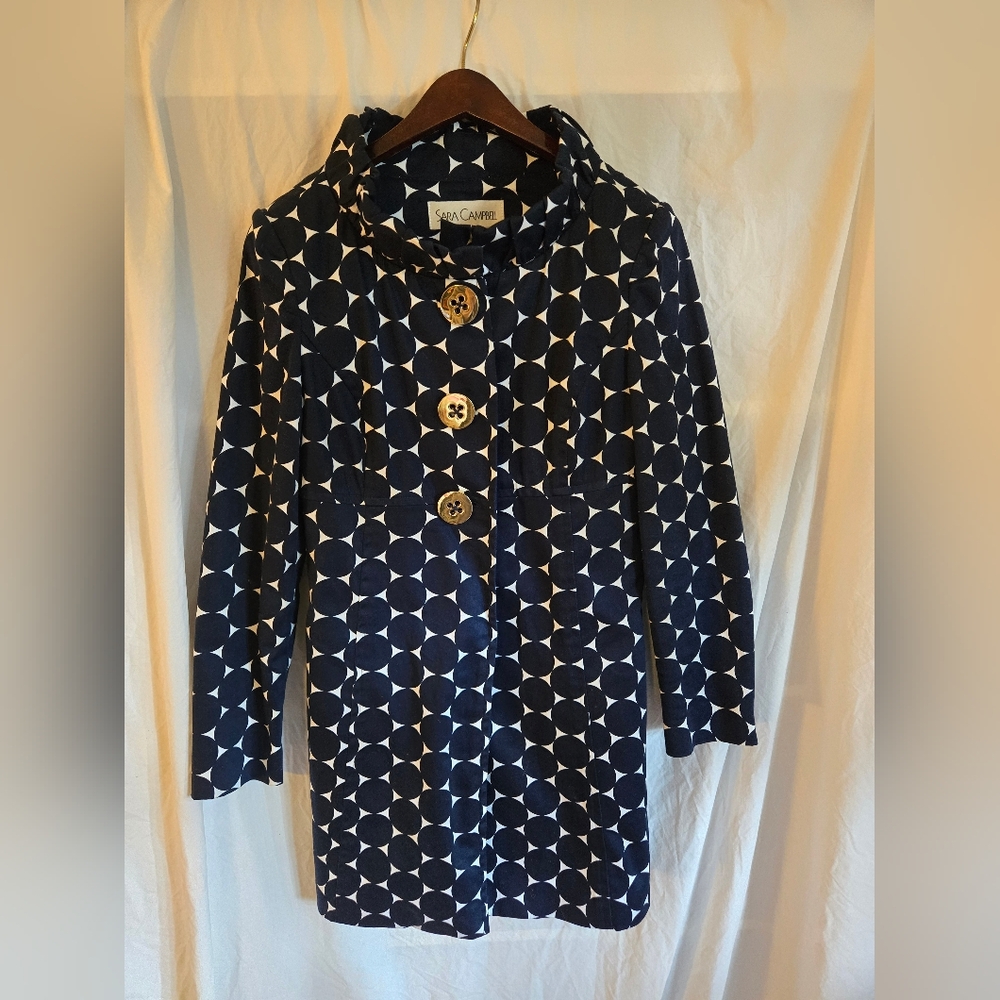 Vintage Sara Campbell Navy Polkadot Coat size XS